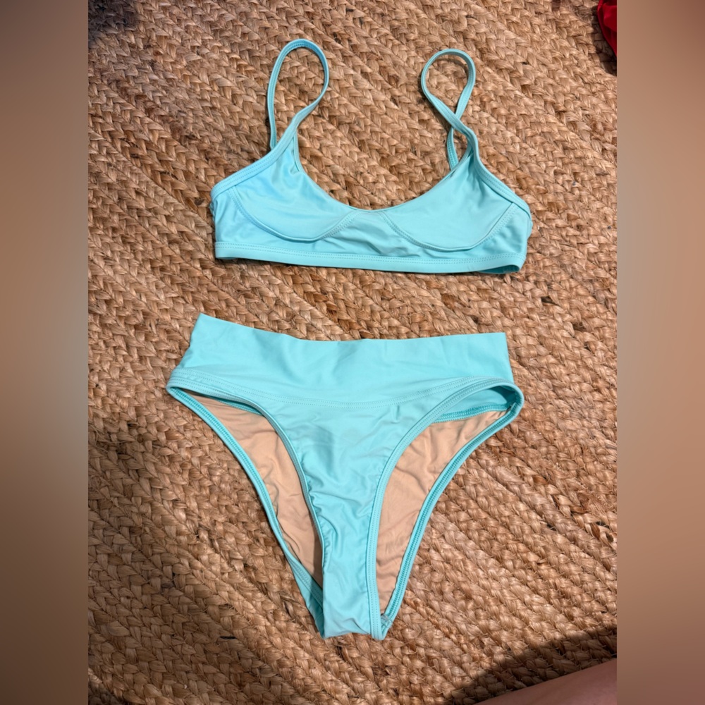 Light Blue High-Waist Bikini Set - Women's Swim Top & Bottom